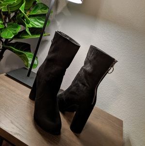 Black Estrella mid calf boot- Justfab